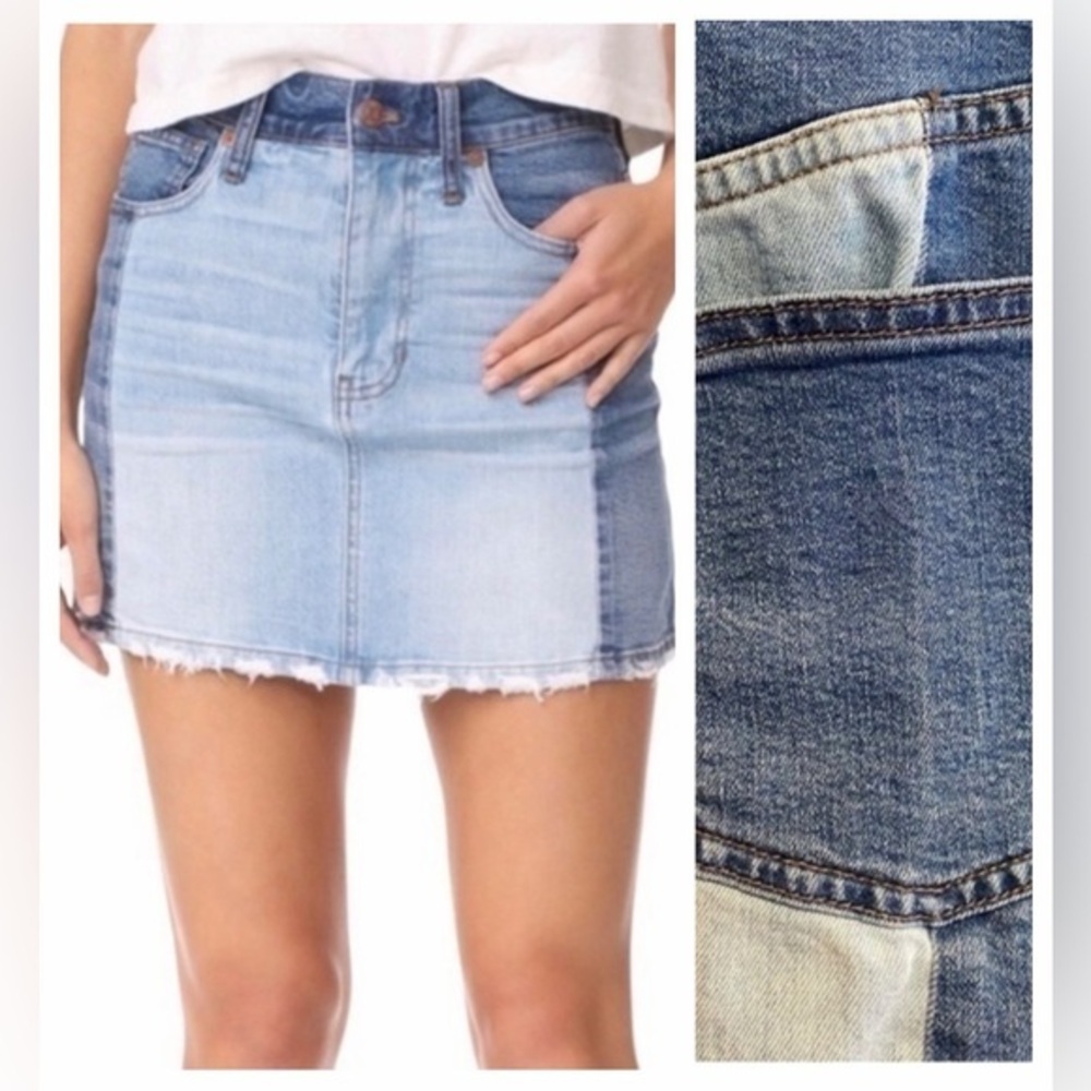 Madewell Blue Denim Two Toned Pieced McCarren Skirt 2